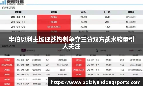 半伯恩利主场迎战热刺争夺三分双方战术较量引人关注